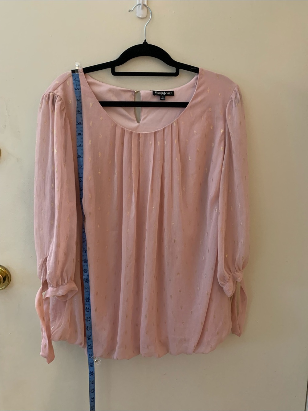 Sara Michelle Blush Pink Chiffon Blouse with Tie Cuffs